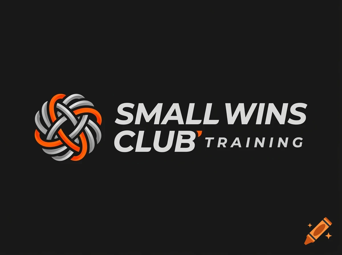 Logo with a woven knot icon and the text SMALL WINS CLUB TRAINING on a dark background.
