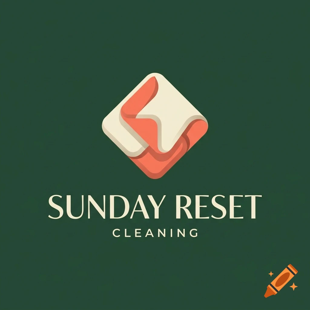 A logo featuring a stylized folded cloth or paper icon above the text 'SUNDAY RESET CLEANING' on a dark green background.