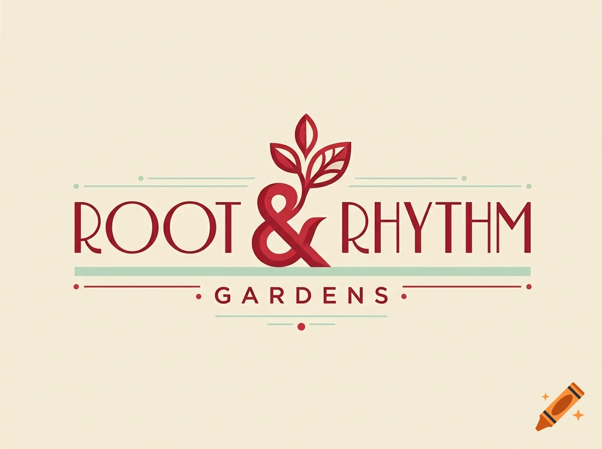 Logo featuring the text ROOT & RHYTHM GARDENS with botanical leaf elements.
