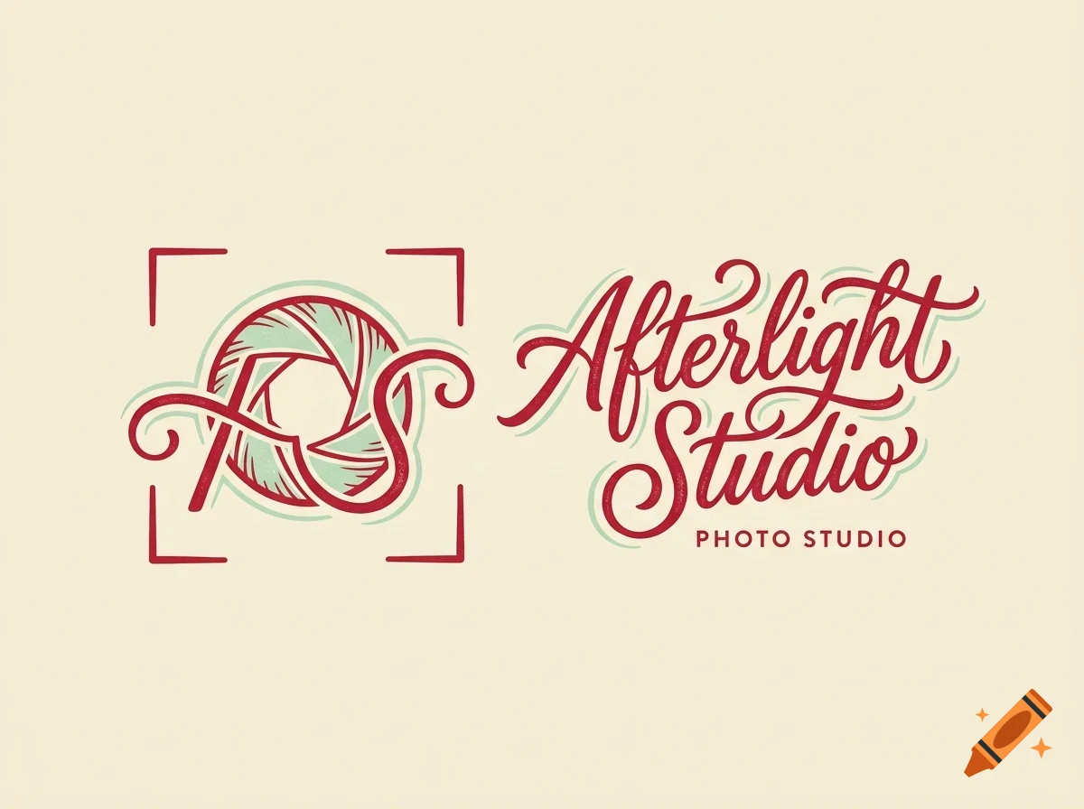 A logo for Afterlight Studio featuring a camera aperture icon with intertwined lettering and the text Afterlight Studio Photo Studio.