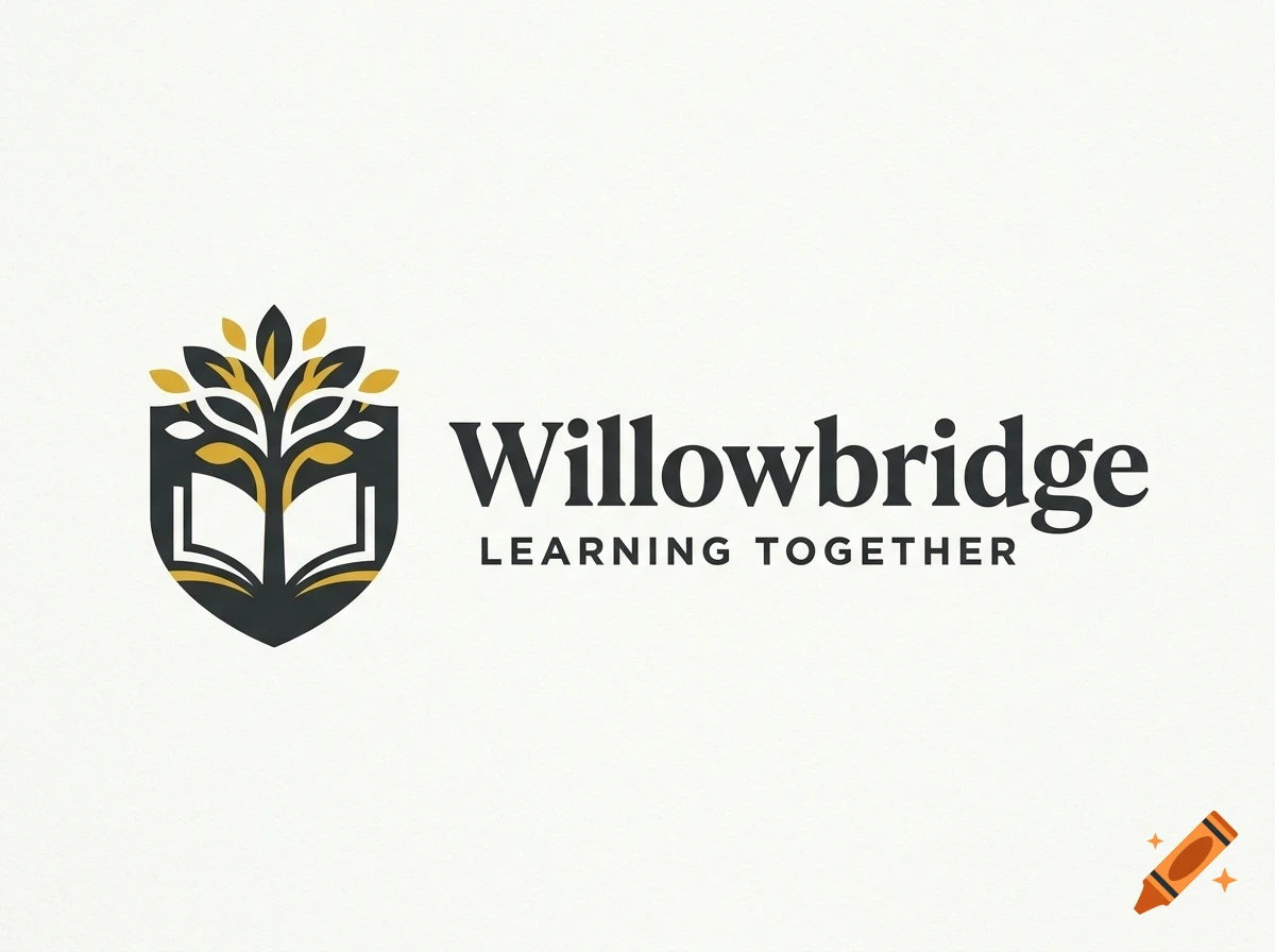 A logo featuring a shield enclosing an open book and a tree, with the text Willowbridge and Learning Together.