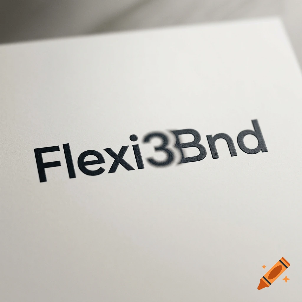 Close-up of black debossed typography reading 'Flexi3Bnd' with the number 3 merging into the letter B on a light off-white paper background.