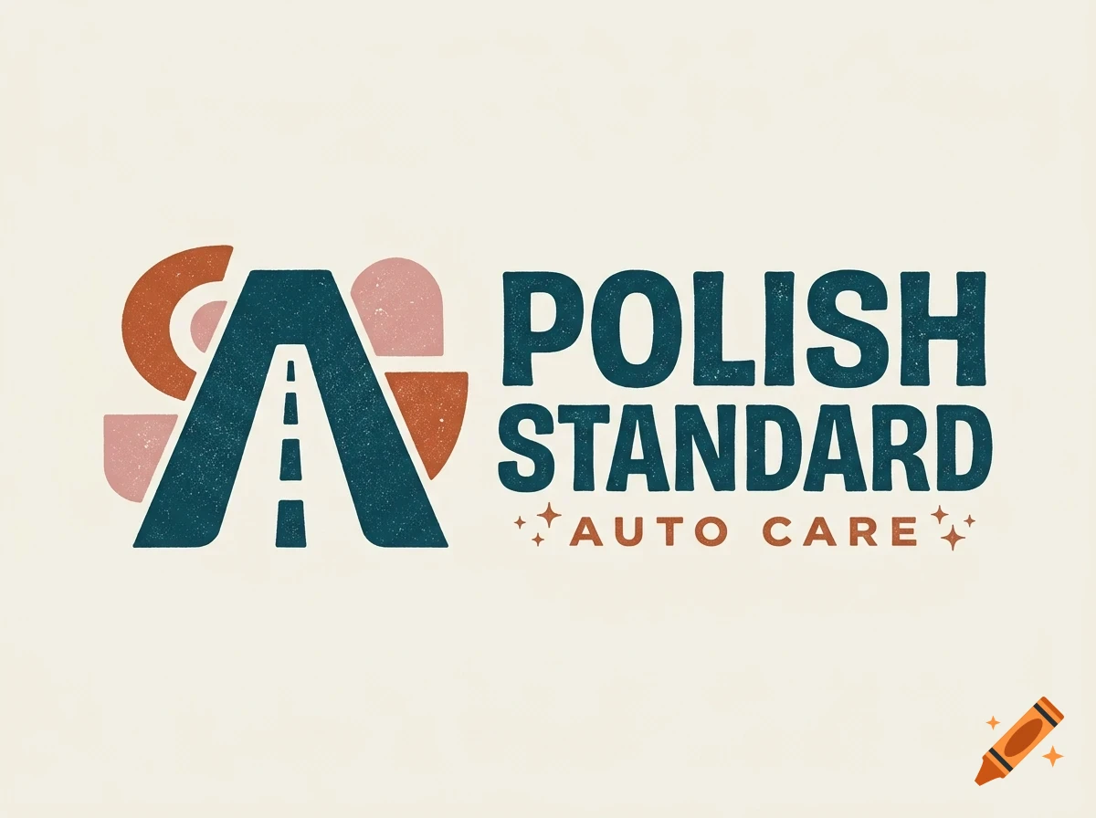 Retro logo for Polish Standard Auto Care featuring a stylized road in the shape of the letter A next to text.