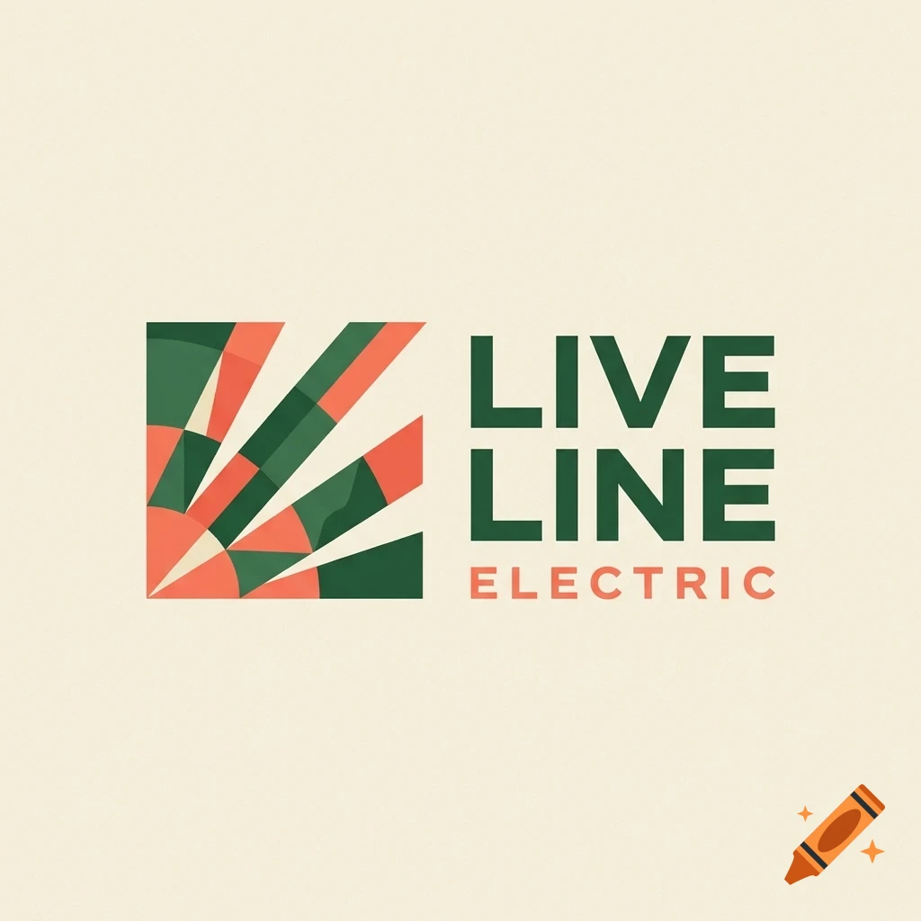 A logo for Live Line Electric featuring a geometric sunburst graphic in green and coral next to text reading LIVE LINE ELECTRIC.