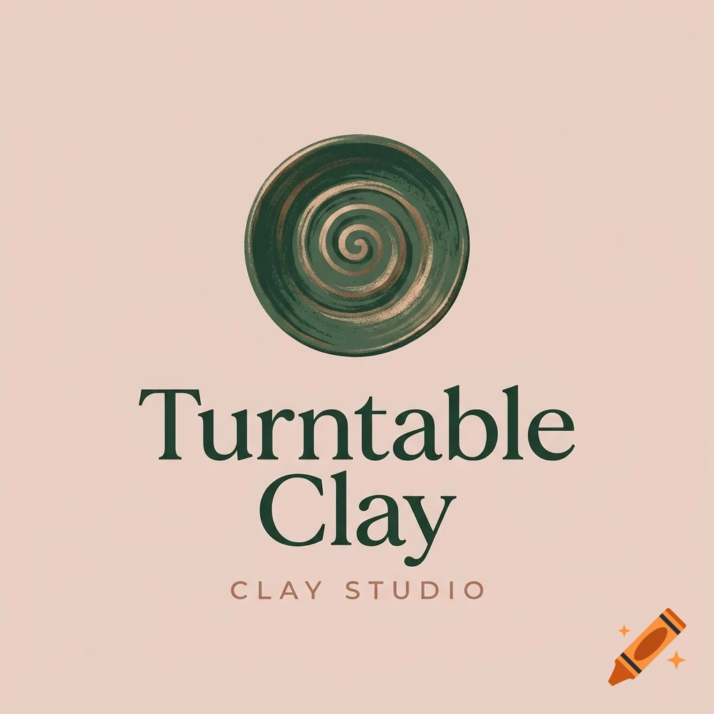 A logo featuring a green spiral design above the text "Turntable Clay" and "Clay Studio" on a light background.