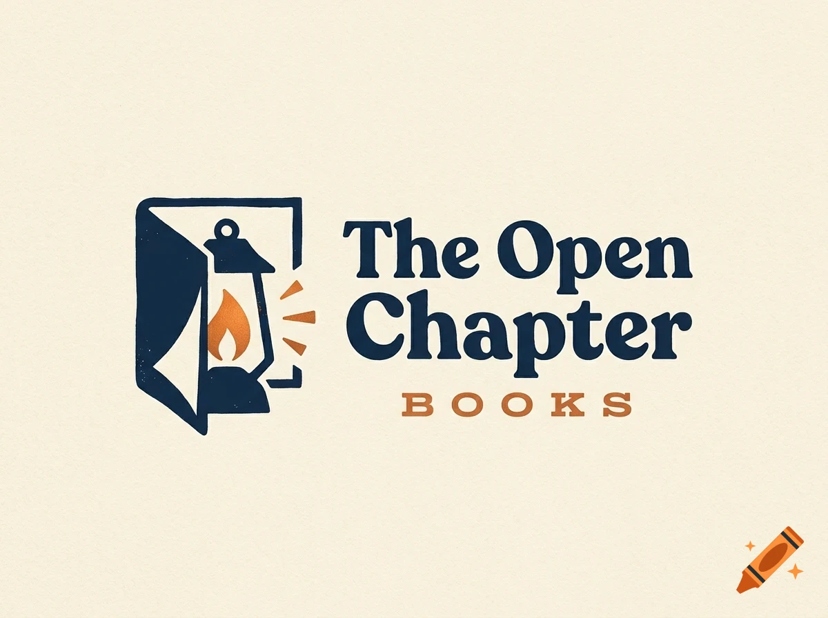 A logo for The Open Chapter Books featuring an open book combined with a lit lantern and the text.