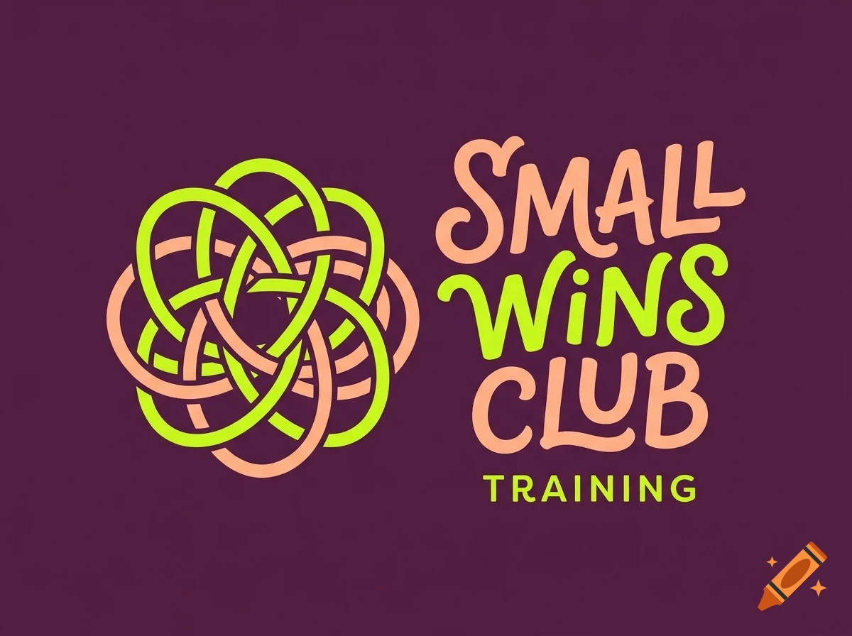 An illustration with the text SMALL WINS CLUB TRAINING and an abstract intertwined looping design.