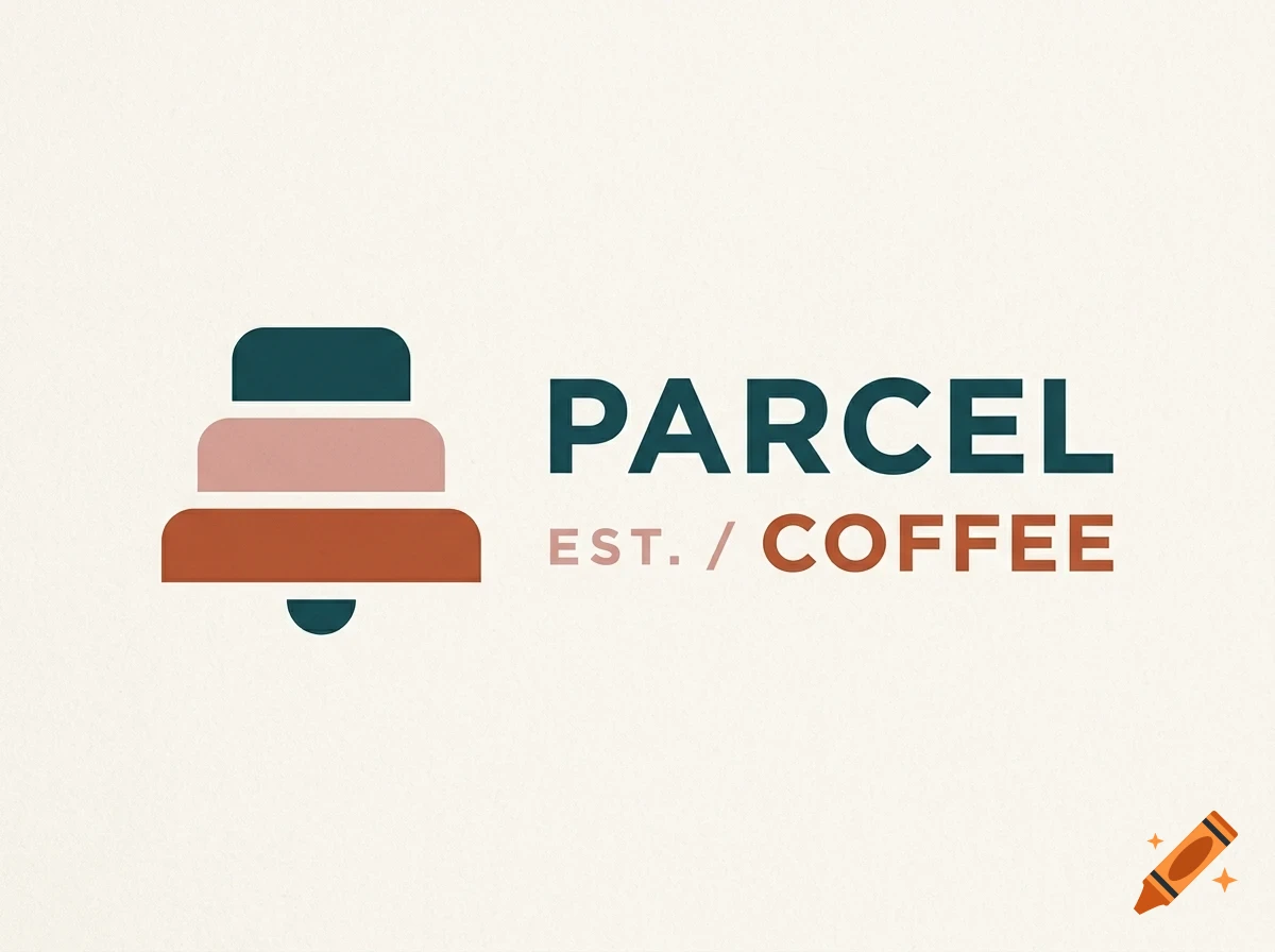 A logo for Parcel Coffee featuring a stacked bell icon next to the text PARCEL EST. / COFFEE.