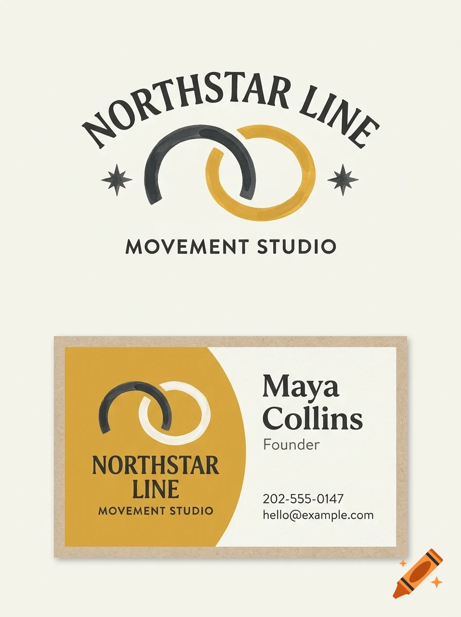 A business card and logo design for Northstar Line Movement Studio featuring interlocking arches and typography.