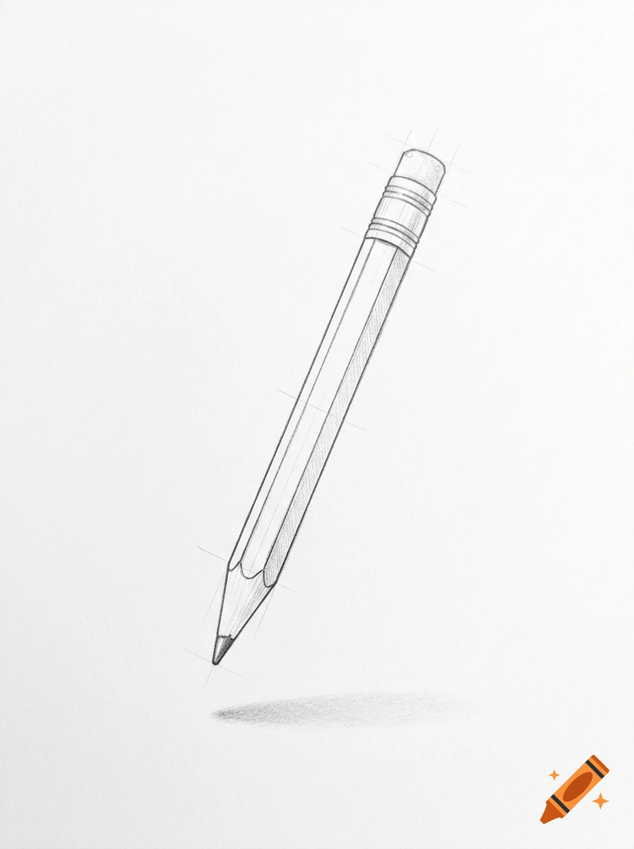 Simple isometric pencil drawing of a single graphite pencil floating above paper with a soft shadow.