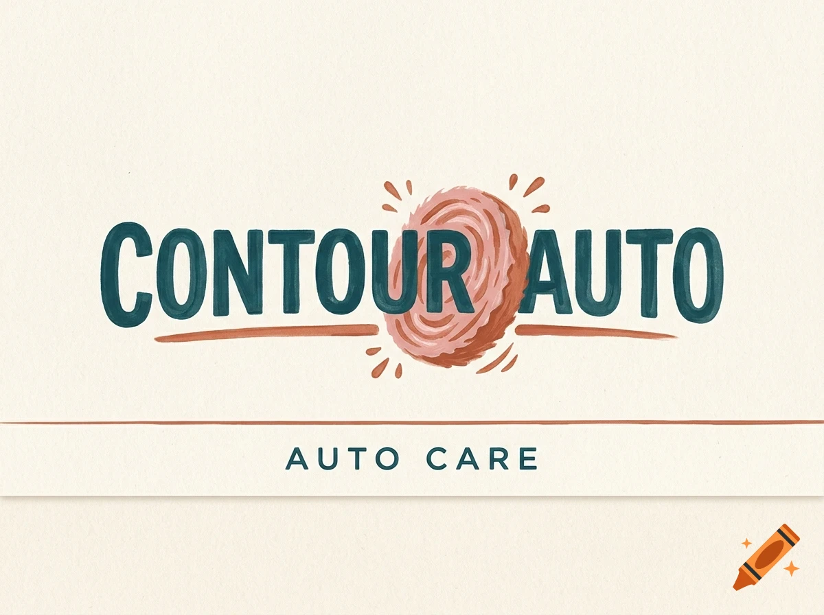 A logo design with the text CONTOUR AUTO and AUTO CARE surrounding a circular fingerprint graphic, rendered in a hand-painted style.