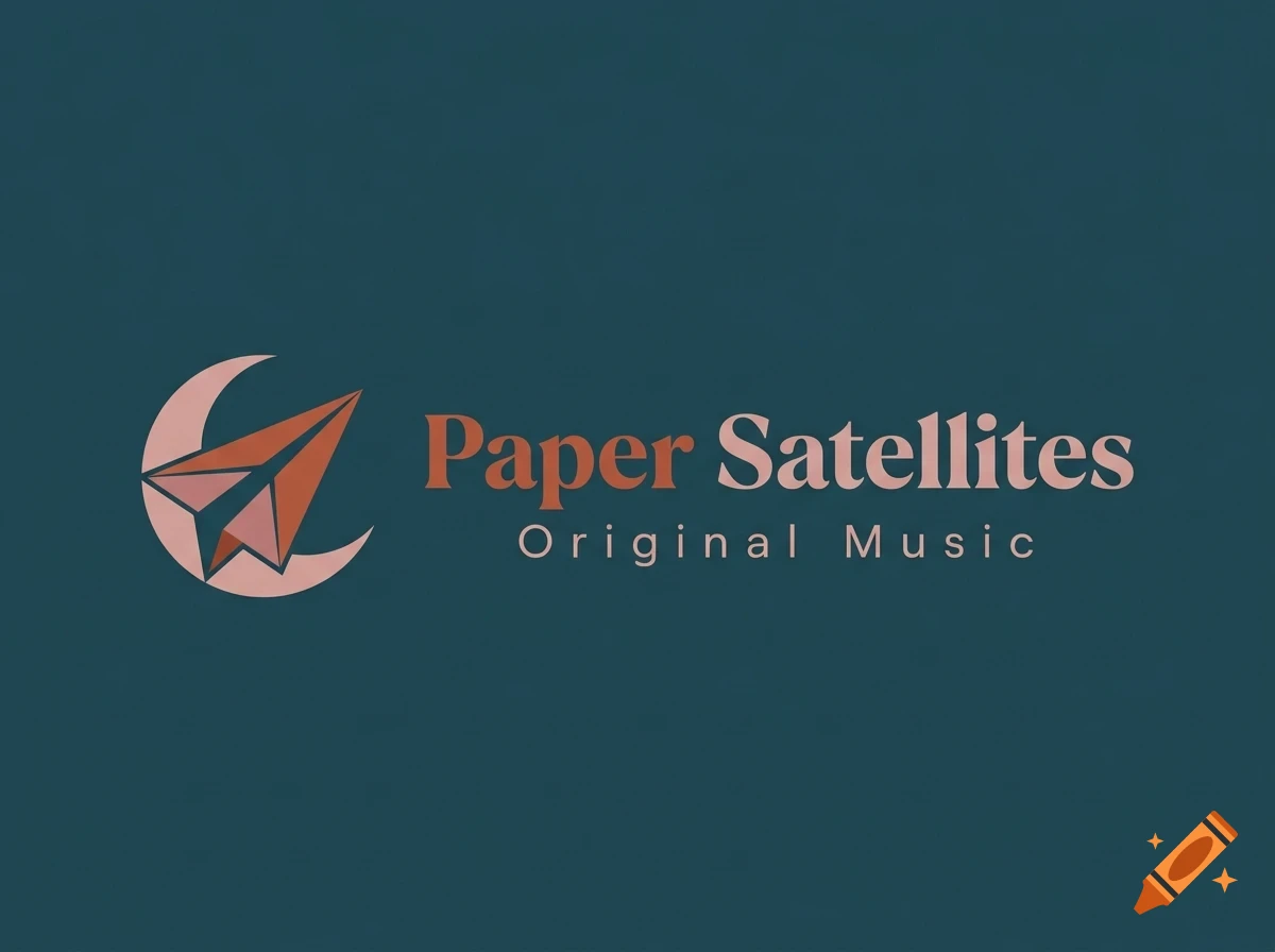 A logo featuring an origami paper airplane and a crescent moon next to the text Paper Satellites Original Music.