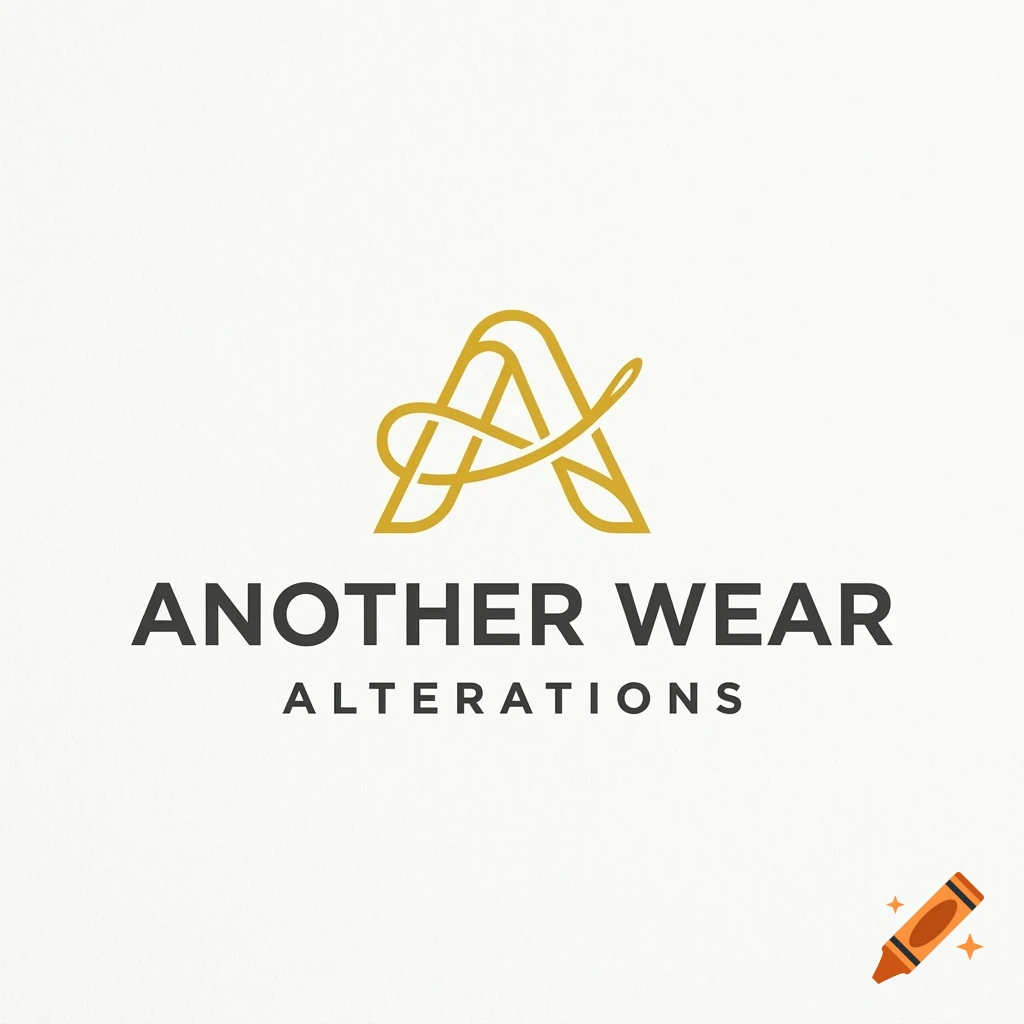 A gold monogram logo featuring a stylized letter A, with the text ANOTHER WEAR ALTERATIONS below it against a light textured background.