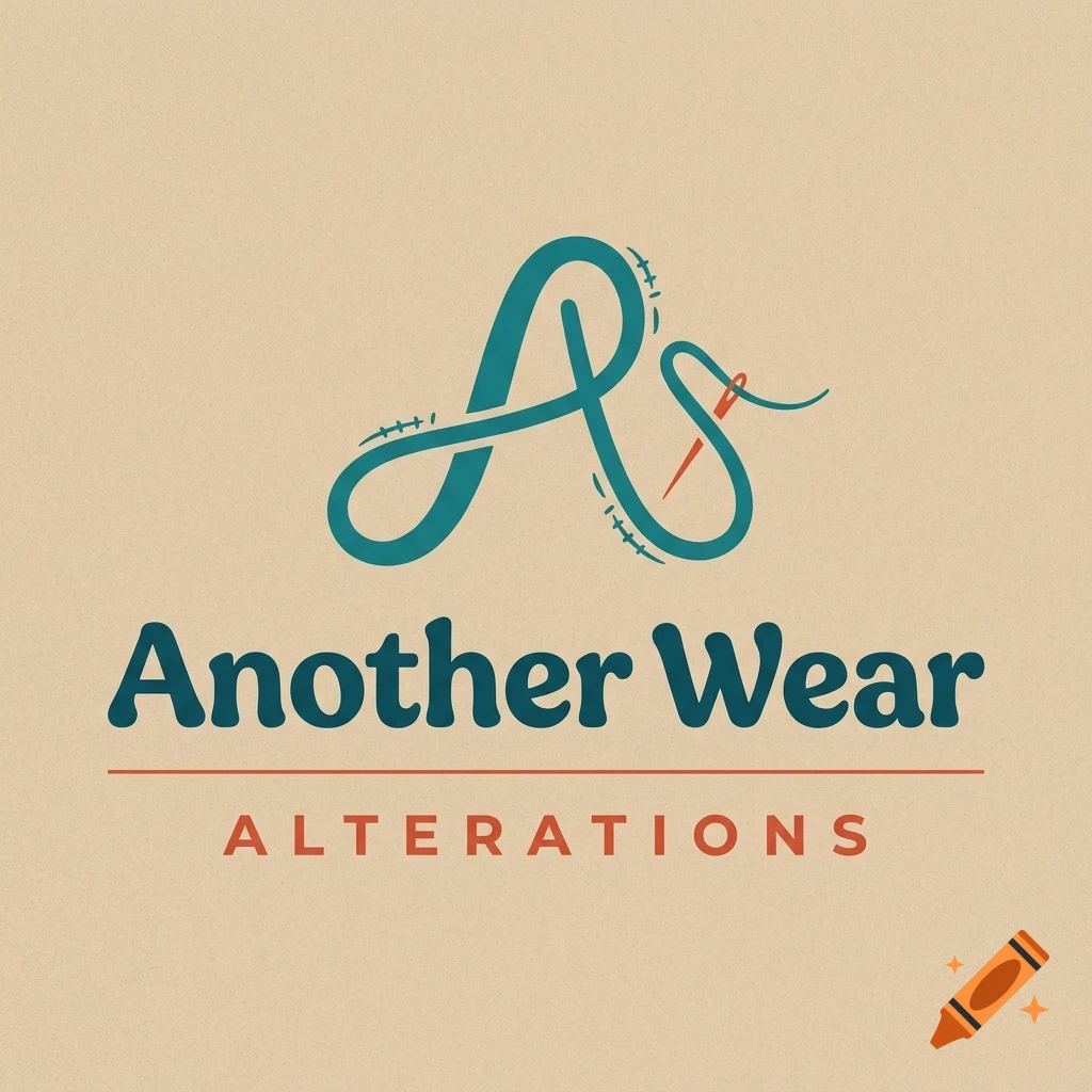 Logo for Another Wear Alterations featuring a needle and thread forming an A shape.