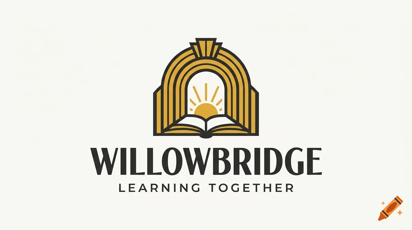 A vector logo featuring an open book with a rising sun and arched architectural elements, accompanied by the text WILLOWBRIDGE LEARNING TOGETHER.