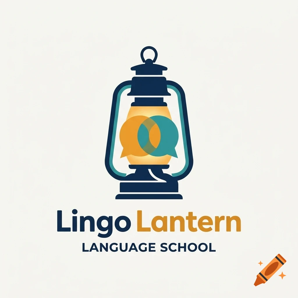 A logo featuring a dark blue and yellow lantern with overlapping speech bubbles inside, and the text 'Lingo Lantern LANGUAGE SCHOOL' below.