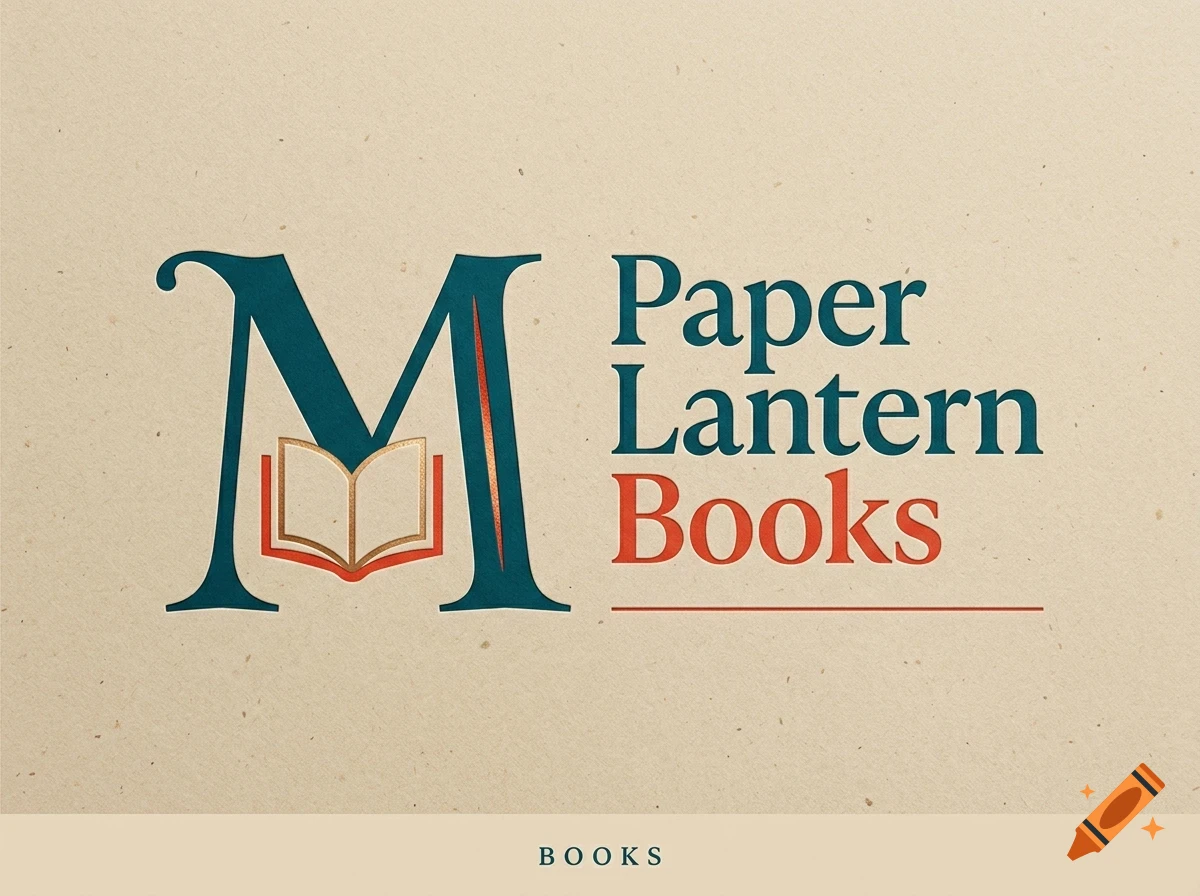A logo featuring a large dark green letter M with an open book inside, next to the text Paper Lantern Books.