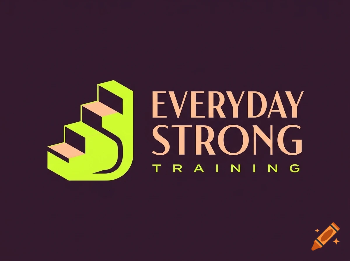 A logo featuring a stylized 3D staircase graphic next to the text EVERYDAY STRONG TRAINING against a dark background.