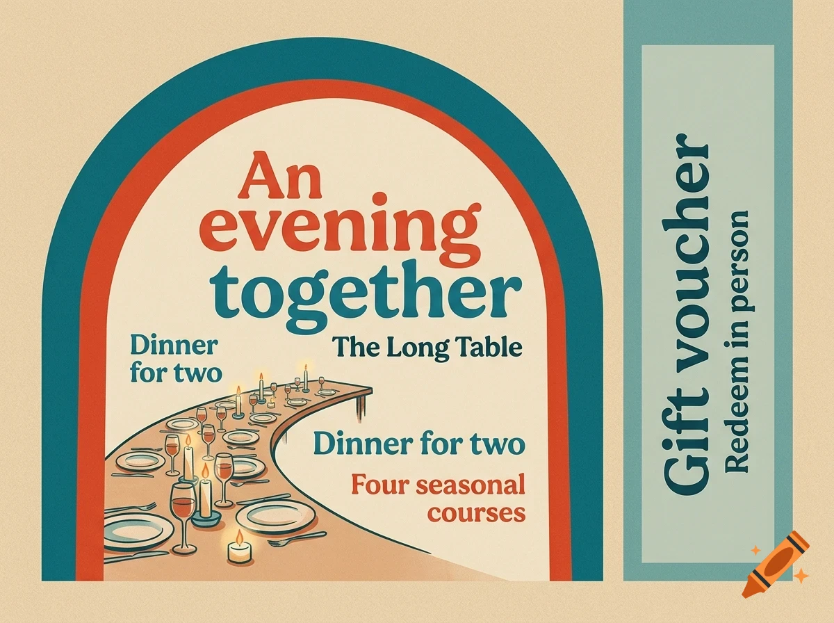 An illustration of a dinner table with candles and text reading An evening together and Gift voucher