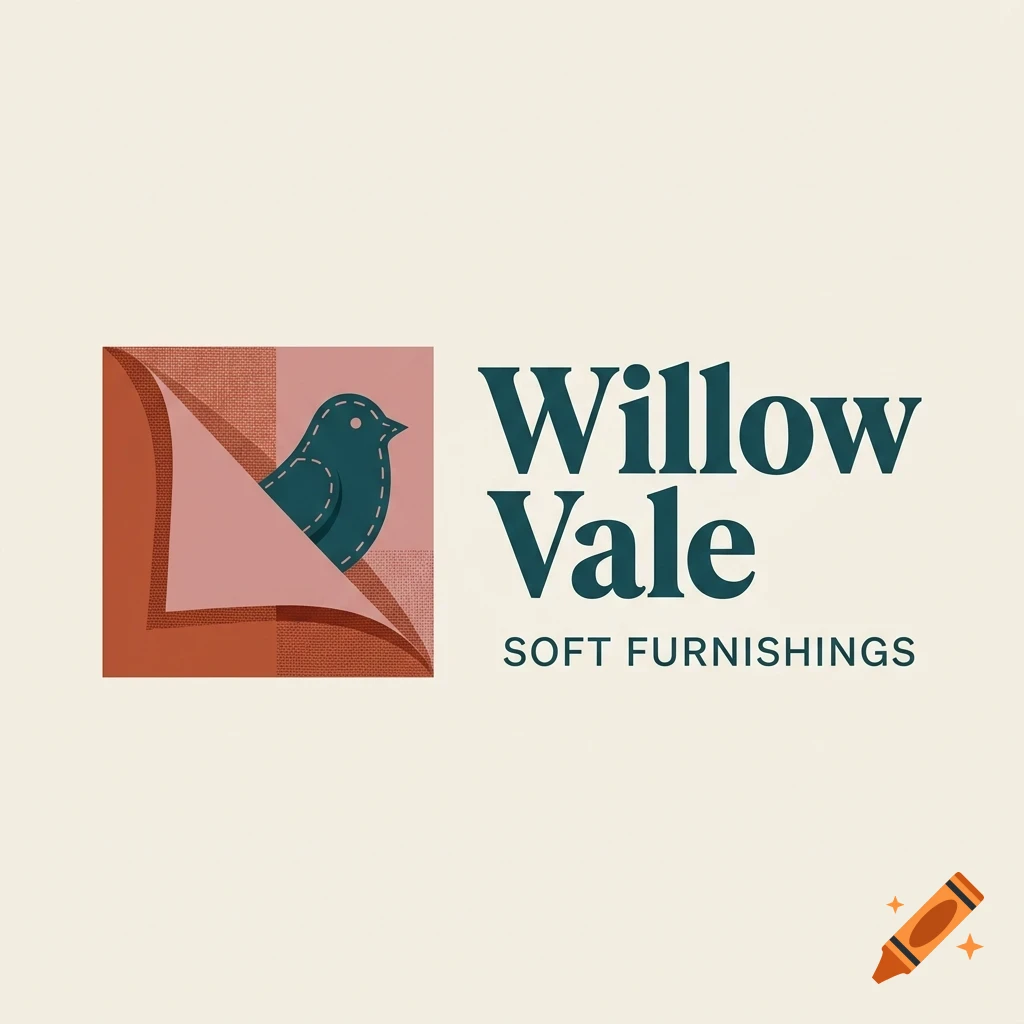 A logo featuring a dark blue bird graphic inside a square icon next to the text 'Willow Vale Soft Furnishings'.