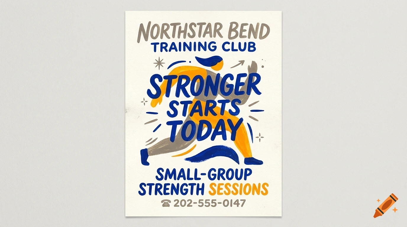 A poster for Northstar Bend Training Club featuring a stylized illustration of a runner and the text Stronger starts today.