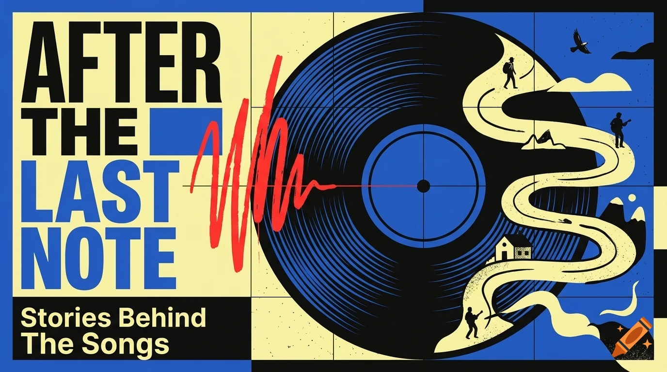 An illustration of a vinyl record with a winding road across it, accompanied by the text 'AFTER THE LAST NOTE: Stories Behind The Songs'.