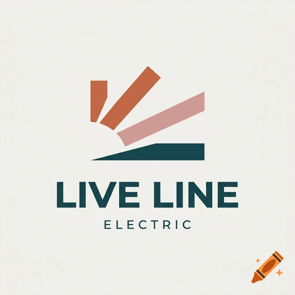 A minimal logo featuring abstract geometric shapes resembling a rising sun above a dark line, with the text 'LIVE LINE ELECTRIC' below.