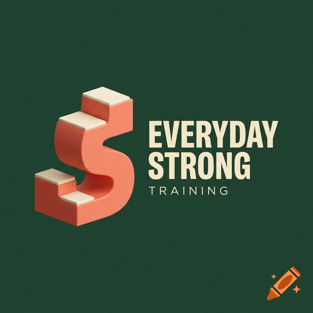 An isometric 3D graphic of the letter S shaped like stairs, with the text Everyday Strong Training beside it on a dark green background.