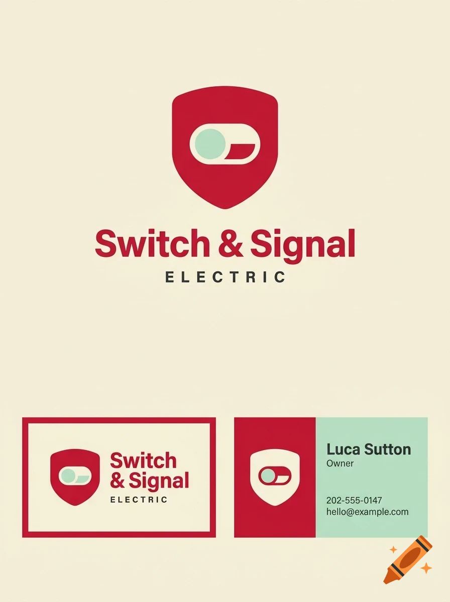 A branding design featuring a shield logo with a toggle switch icon and the text Switch and Signal Electric.