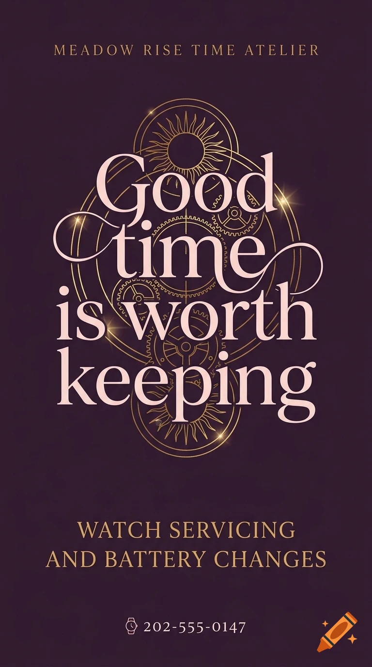 An elegant promotional design with the text Good time is worth keeping and watch imagery on a dark background.