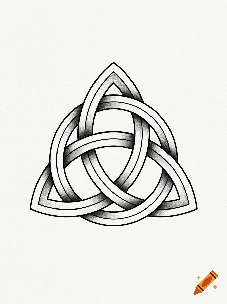 Black and white dotwork tattoo design of a Celtic Trinity knot.