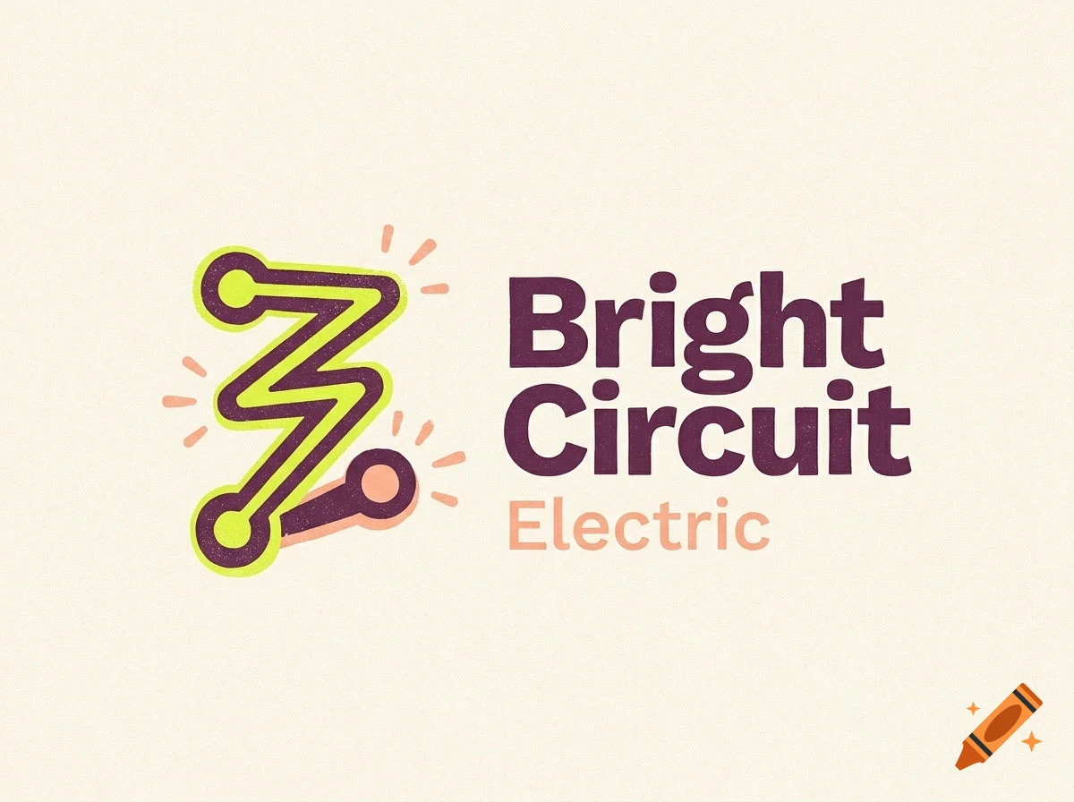 A logo for 'Bright Circuit Electric' featuring a zigzag line graphic with glowing nodes next to purple and orange text.