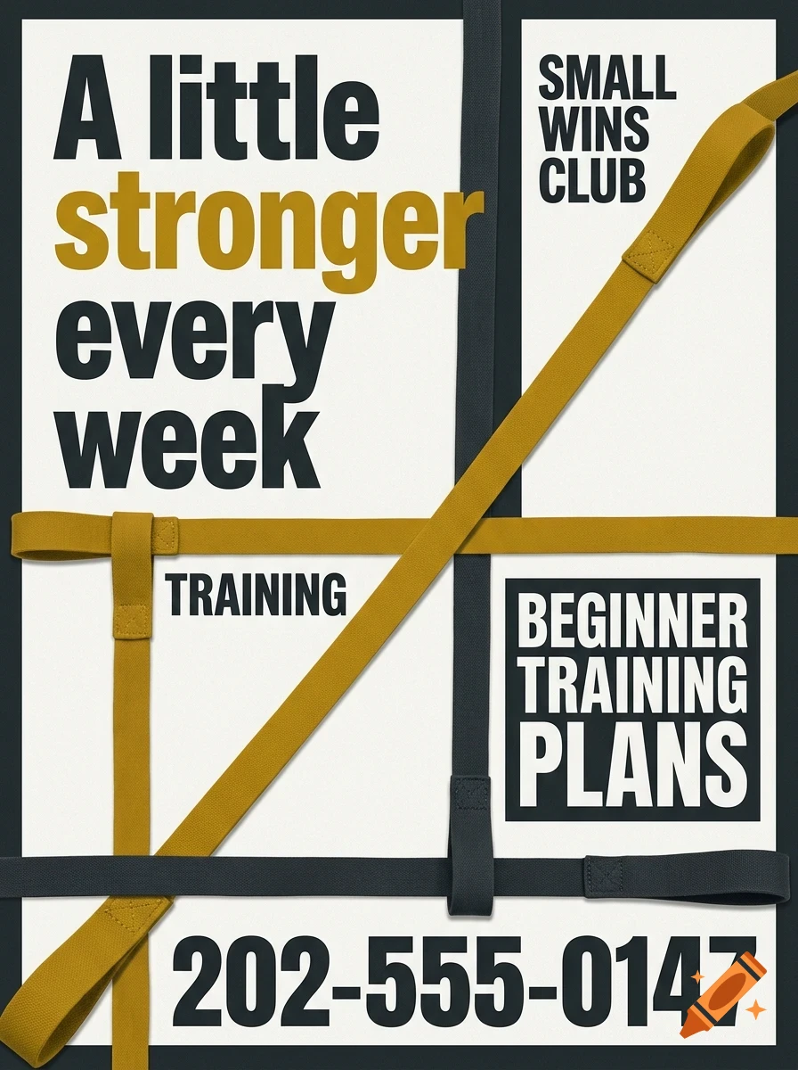 A poster with bold text reading A little stronger every week and fitness straps overlaid across the composition.
