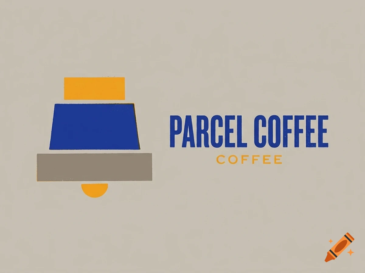 A stylized logo featuring a graphic of a service bell in blue, grey, and yellow, alongside the text PARCEL COFFEE.