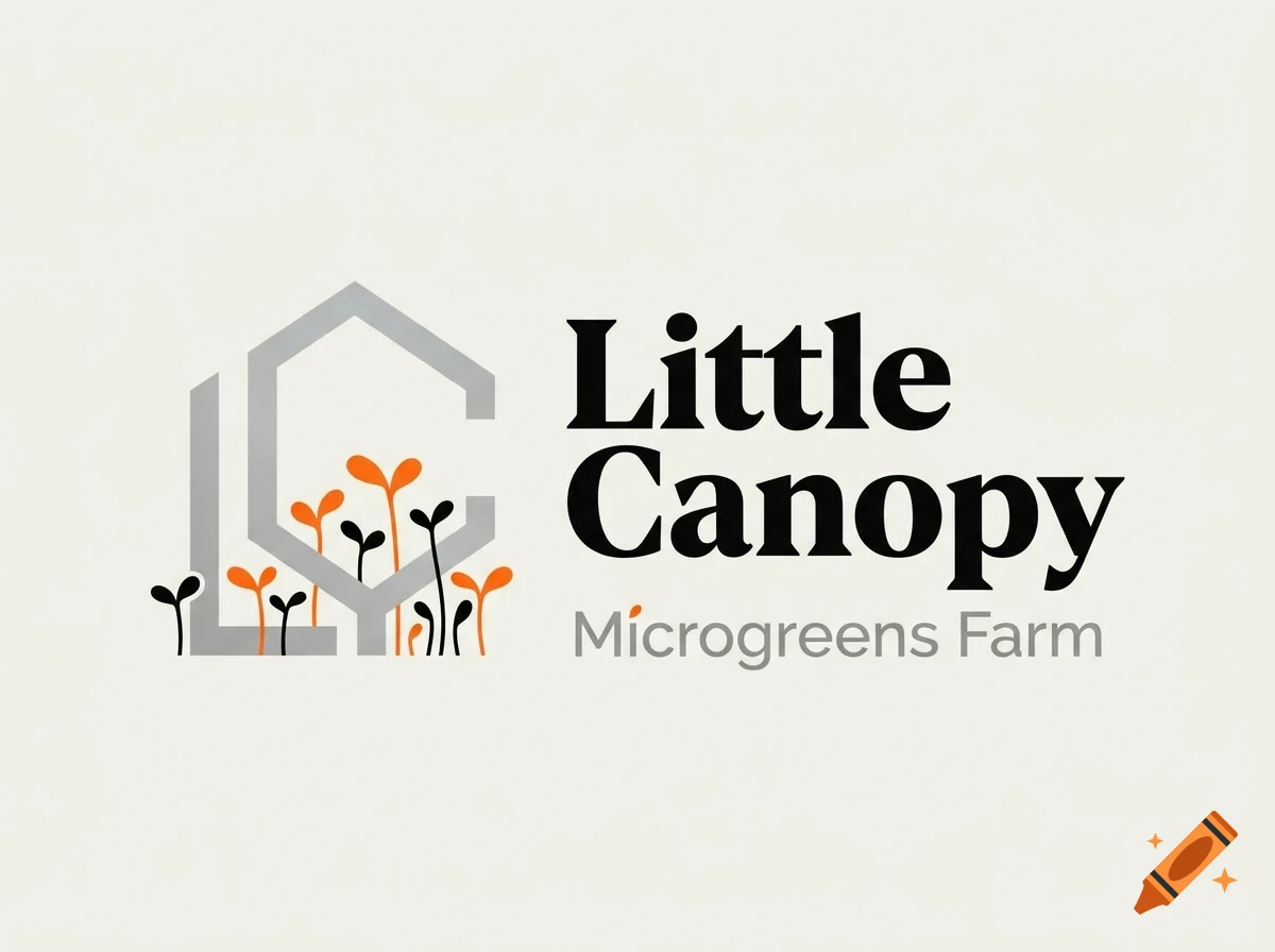 Logo for Little Canopy Microgreens Farm featuring stylized letterforms and tiny sprouts.