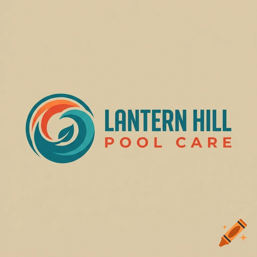 A logo for Lantern Hill Pool Care featuring a circular emblem with a leaf and wave design alongside the text.