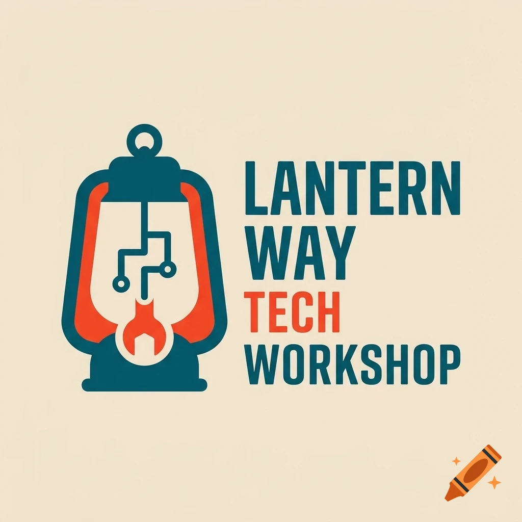 A logo featuring a stylized lantern icon next to the text Lantern Way Tech Workshop.