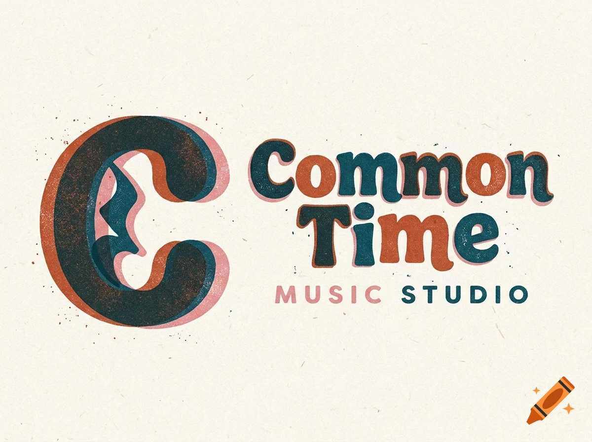 A retro-style logo featuring a large stylized letter C with overlapping shadow effects and the text Common Time Music Studio.