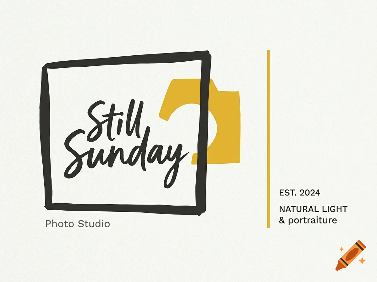 A logo for Still Sunday Photo Studio with a hand-drawn camera graphic and lettering.