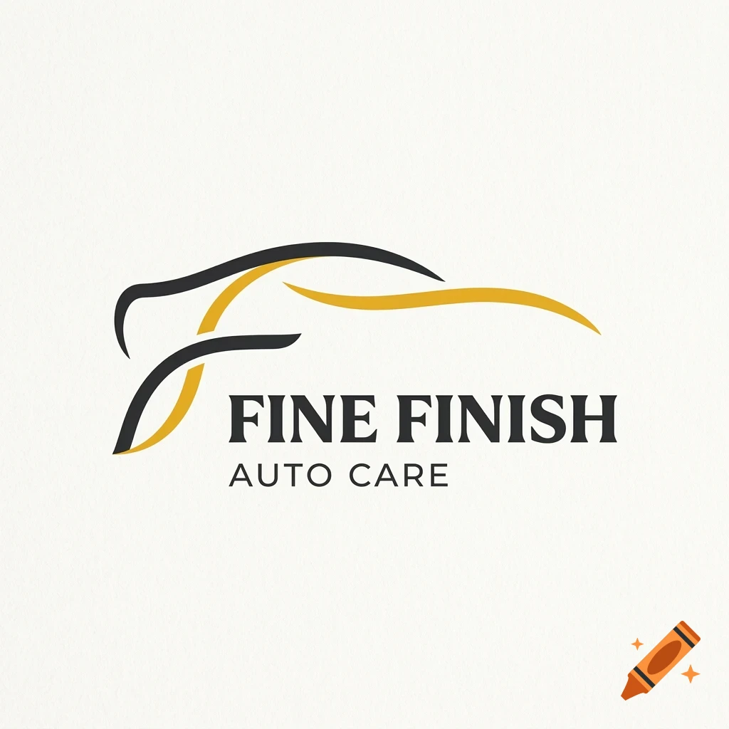 A stylized logo design featuring abstract curved lines resembling a car roofline above the text Fine Finish Auto Care.