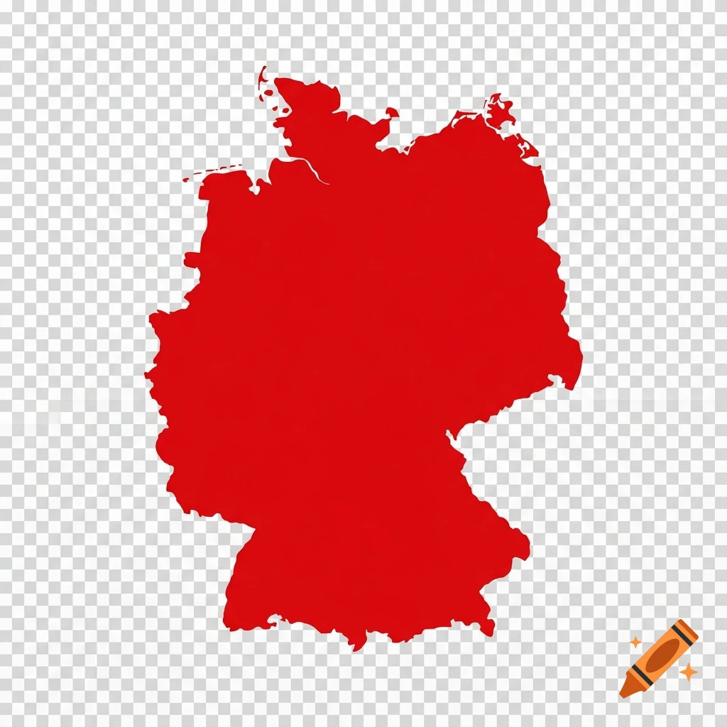 Simple red silhouette of Germany map on transparent background.