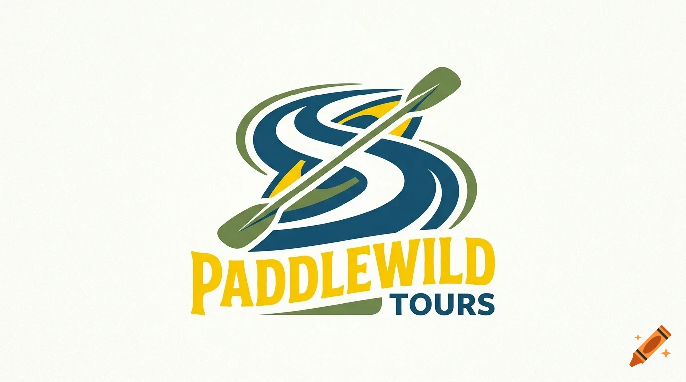 Logo design for Paddlewild Tours featuring a stylized river and paddle graphic above the text PADDLEWILD TOURS.