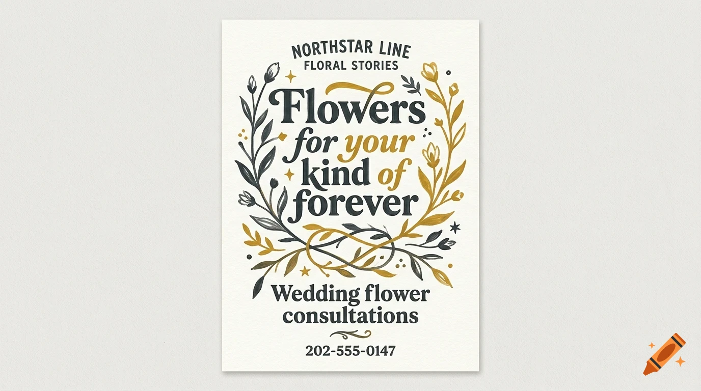 A poster with floral illustrations and lettering reading 'Flowers for your kind of forever'.