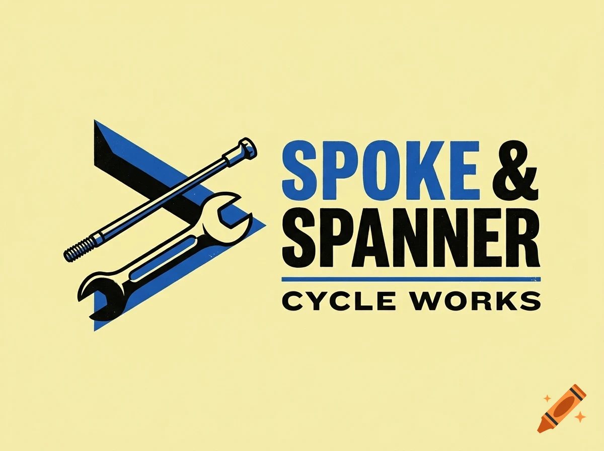 A logo for 'Spoke & Spanner Cycle Works' featuring a bicycle spoke and a wrench next to text.