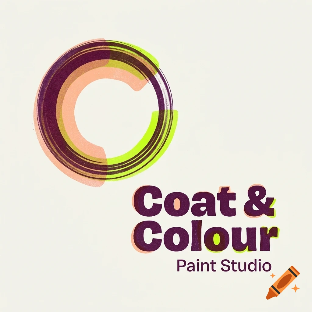 A logo for Coat & Colour Paint Studio featuring a circular abstract brush stroke graphic above bold text.