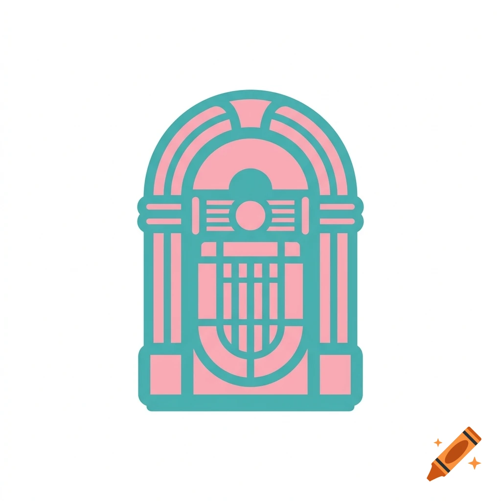 Minimalist vector logo of a retro jukebox in turquoise and pink on a white background.