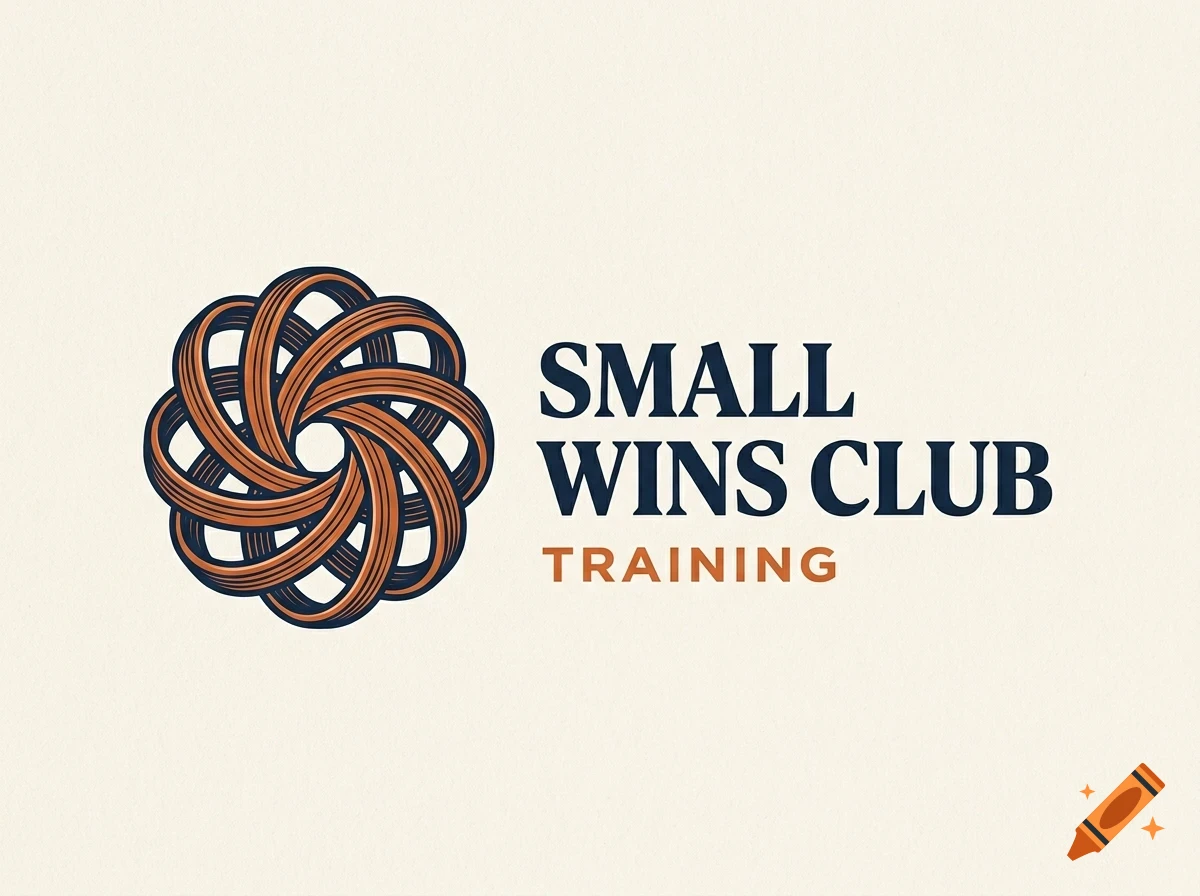A logo featuring a circular woven geometric knot icon next to the text Small Wins Club Training.