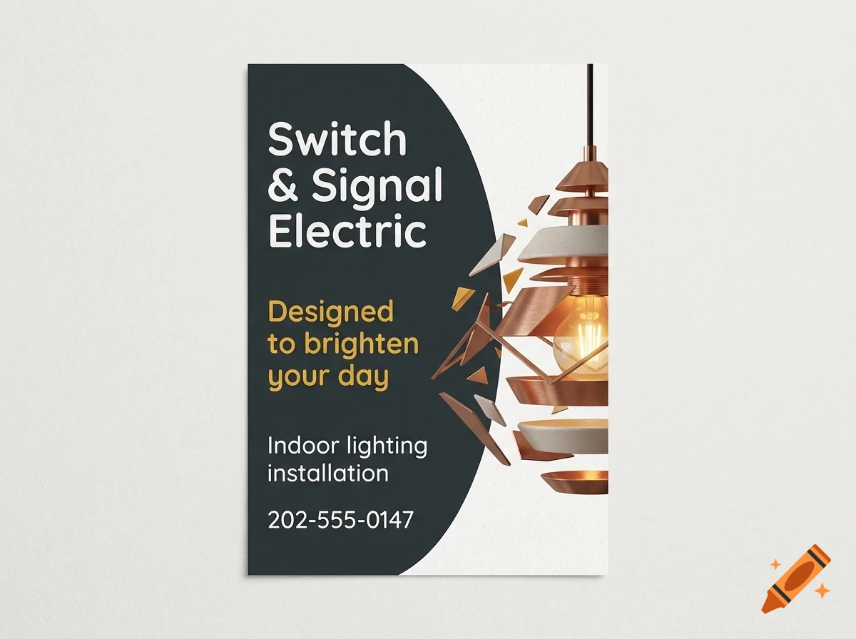 An advertisement for Switch & Signal Electric featuring an exploded view of a modern pendant light and text.