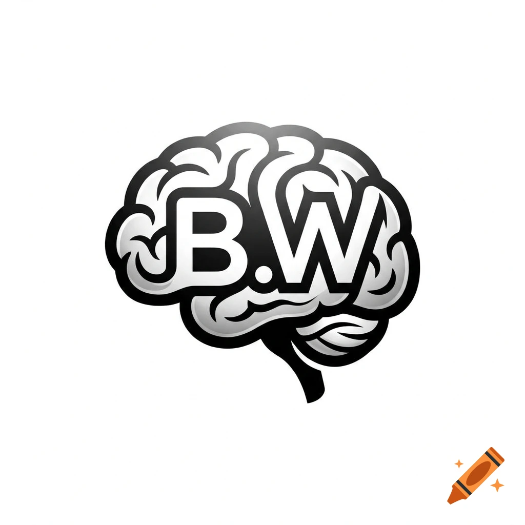 Black and white vector logo of a brain silhouette with the letters B.W formed inside it.