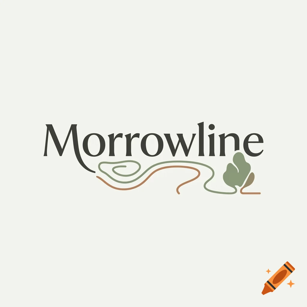 Logo with the text Morrowline and abstract green and brown lines underneath